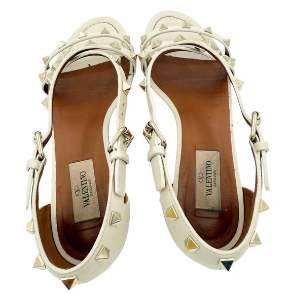 Valentino Rockstud Criss Cross Strap Flat Leather Sandals Cream EU 37.5 US 7.5 - Picture 5 of 15
